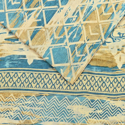 Indian Vintage Sari Green & Ivory Printed Pure Cotton Sarees 5Yd Craft Fabric Soft Sewing Sarong Wrap Boho Upcycle quilting Dress making