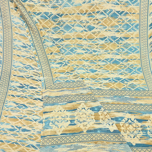 Indian Vintage Sari Green & Ivory Printed Pure Cotton Sarees 5Yd Craft Fabric Soft Sewing Sarong Wrap Boho Upcycle quilting Dress making