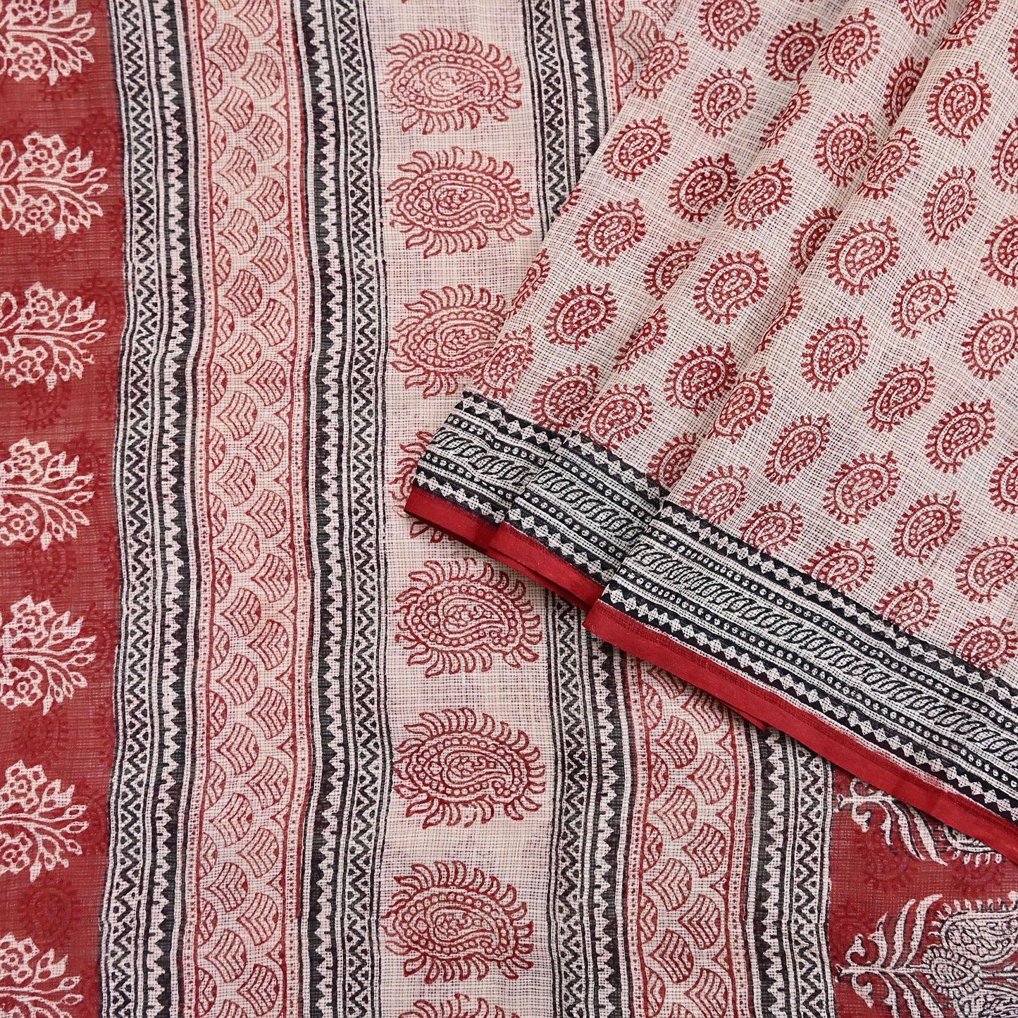 Indian Vintage Red & Beige Sarees Pure Cotton Block Printed Sari 5yd Sewing Craft Fabric DressMaking Soft Crafting Quilting Upcycle