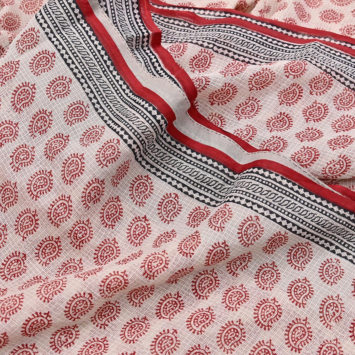 Indian Vintage Red & Beige Sarees Pure Cotton Block Printed Sari 5yd Sewing Craft Fabric DressMaking Soft Crafting Quilting Upcycle