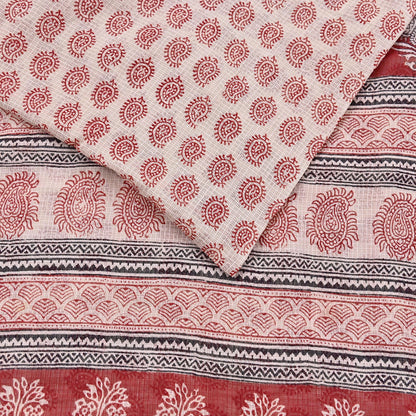 Indian Vintage Red & Beige Sarees Pure Cotton Block Printed Sari 5yd Sewing Craft Fabric DressMaking Soft Crafting Quilting Upcycle