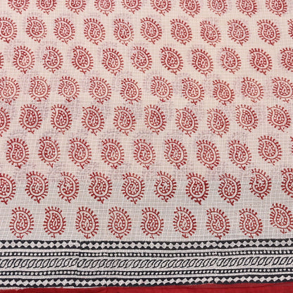 Indian Vintage Red & Beige Sarees Pure Cotton Block Printed Sari 5yd Sewing Craft Fabric DressMaking Soft Crafting Quilting Upcycle