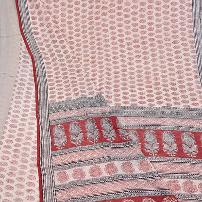 Indian Vintage Red & Beige Sarees Pure Cotton Block Printed Sari 5yd Sewing Craft Fabric DressMaking Soft Crafting Quilting Upcycle