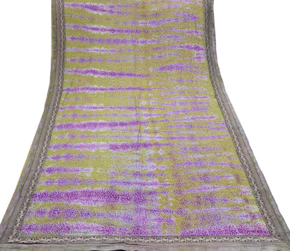 Indian Vintage Purple & Green Saree Pure Crepe Silk Hand Embroidered Tie-Dye Sari Fabric 6yard Sewing Craft Fabric Ethnic zari