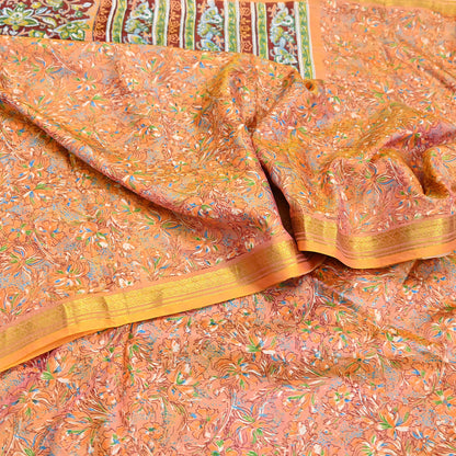 Indian Vintage Sari Printed Pure Silk Sarees 5yd Sewing Craft Fabric Soft Dress Making Upcycle Crafting Quilting Used Zari