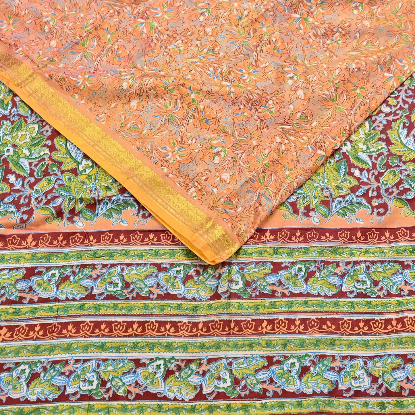 Indian Vintage Sari Printed Pure Silk Sarees 5yd Sewing Craft Fabric Soft Dress Making Upcycle Crafting Quilting Used Zari