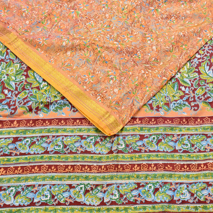 Indian Vintage Sari Printed Pure Silk Sarees 5yd Sewing Craft Fabric Soft Dress Making Upcycle Crafting Quilting Used Zari