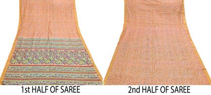 Indian Vintage Sari Printed Pure Silk Sarees 5yd Sewing Craft Fabric Soft Dress Making Upcycle Crafting Quilting Used Zari