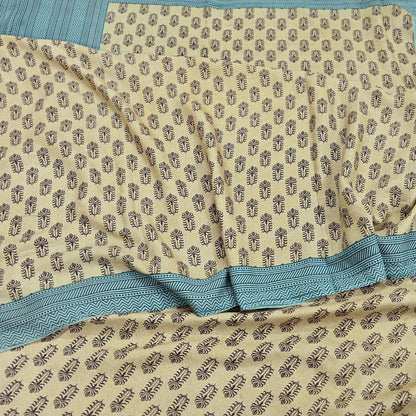 Indian Vintage Beige & Green Saree Pure Silk Printed Indian Sari Fabric 5yd Sewing Craft Fabric DressMaking Soft
