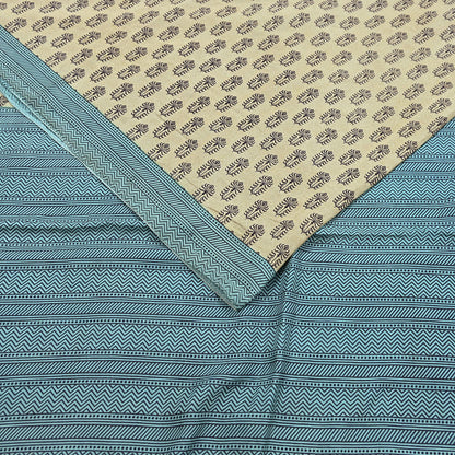 Indian Vintage Beige & Green Saree Pure Silk Printed Indian Sari Fabric 5yd Sewing Craft Fabric DressMaking Soft