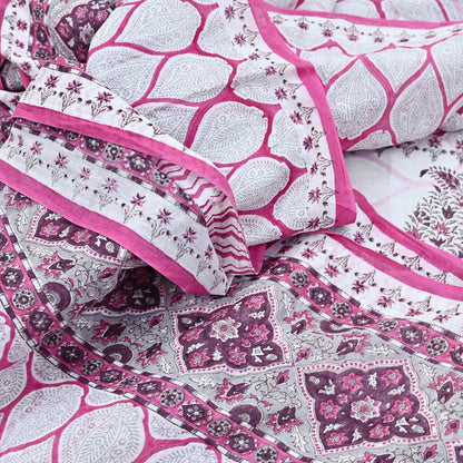 Indian Vintage Sari White & Pink Printed Pure Cotton Sarees Craft Fabric 5Yd Sewing Sarong Wrap Boho Floral Quilting Dress making