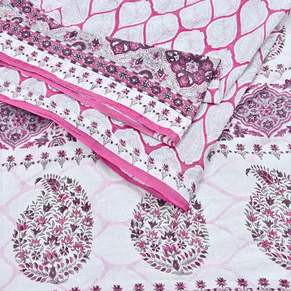 Indian Vintage Sari White & Pink Printed Pure Cotton Sarees Craft Fabric 5Yd Sewing Sarong Wrap Boho Floral Quilting Dress making