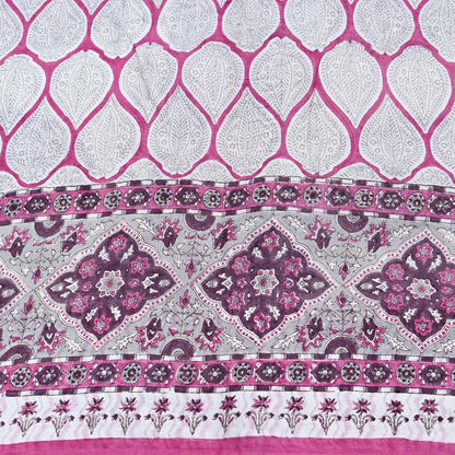 Indian Vintage Sari White & Pink Printed Pure Cotton Sarees Craft Fabric 5Yd Sewing Sarong Wrap Boho Floral Quilting Dress making