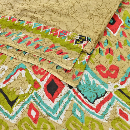 Indian Vintage Sari Green Batik Printed Pure Cotton Saree Craft Fabric 5Yd Sewing Soft Sarong Wrap Boho Dress Making Quilting