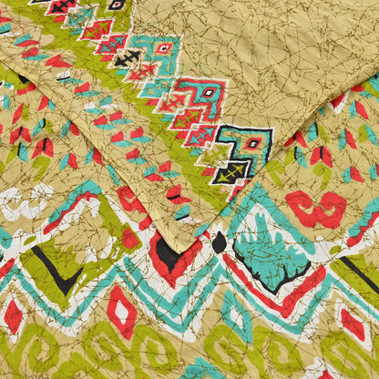 Indian Vintage Sari Green Batik Printed Pure Cotton Saree Craft Fabric 5Yd Sewing Soft Sarong Wrap Boho Dress Making Quilting