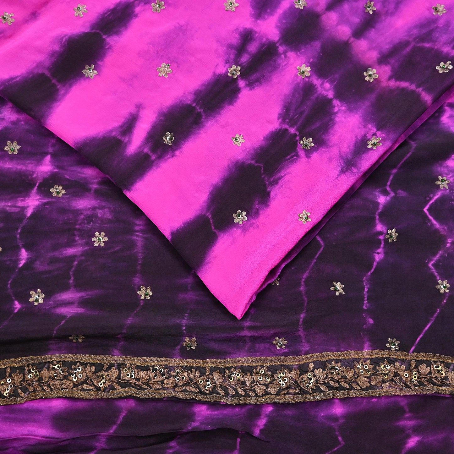 Indian Vintage Sari Pure Crepe Silk Hand Embroidered Sarees 5yd Sewing Craft Fabric Ethnic Wrap Upcycle Quilting Crafting Dress Making