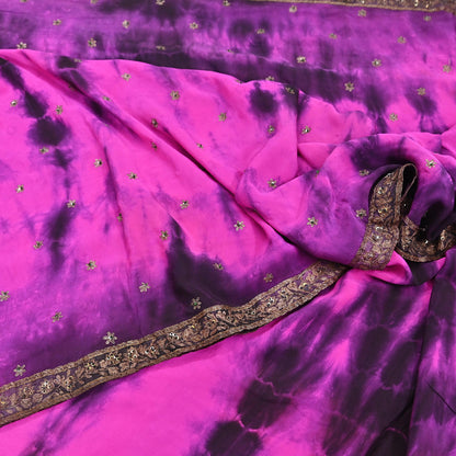 Indian Vintage Sari Pure Crepe Silk Hand Embroidered Sarees 5yd Sewing Craft Fabric Ethnic Wrap Upcycle Quilting Crafting Dress Making