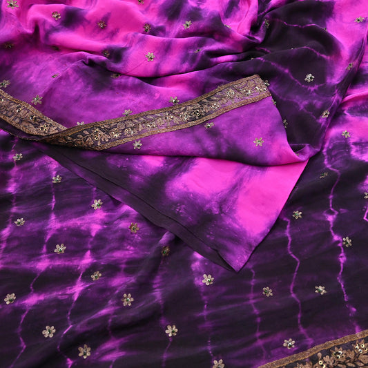 Indian Vintage Sari Pure Crepe Silk Hand Embroidered Sarees 5yd Sewing Craft Fabric Ethnic Wrap Upcycle Quilting Crafting Dress Making