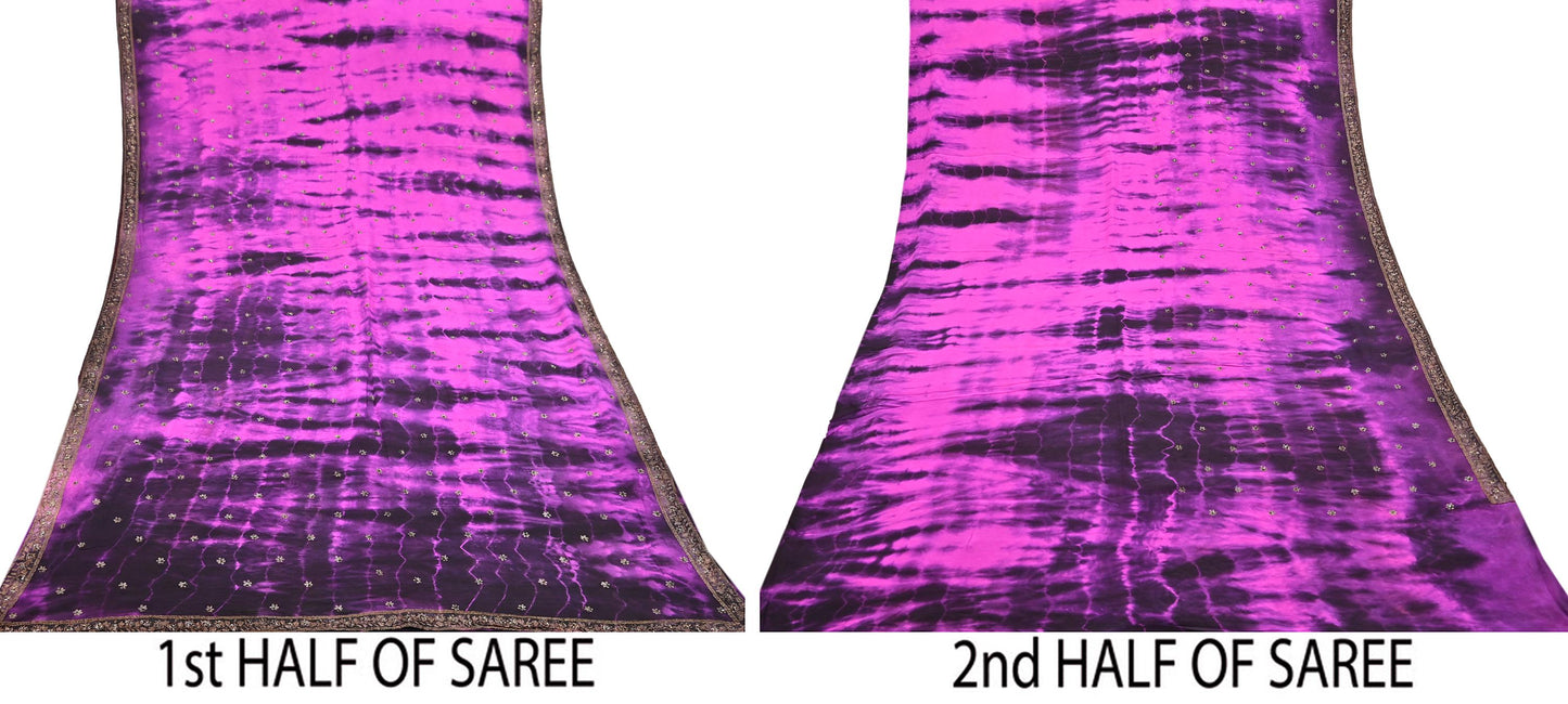 Indian Vintage Sari Pure Crepe Silk Hand Embroidered Sarees 5yd Sewing Craft Fabric Ethnic Wrap Upcycle Quilting Crafting Dress Making