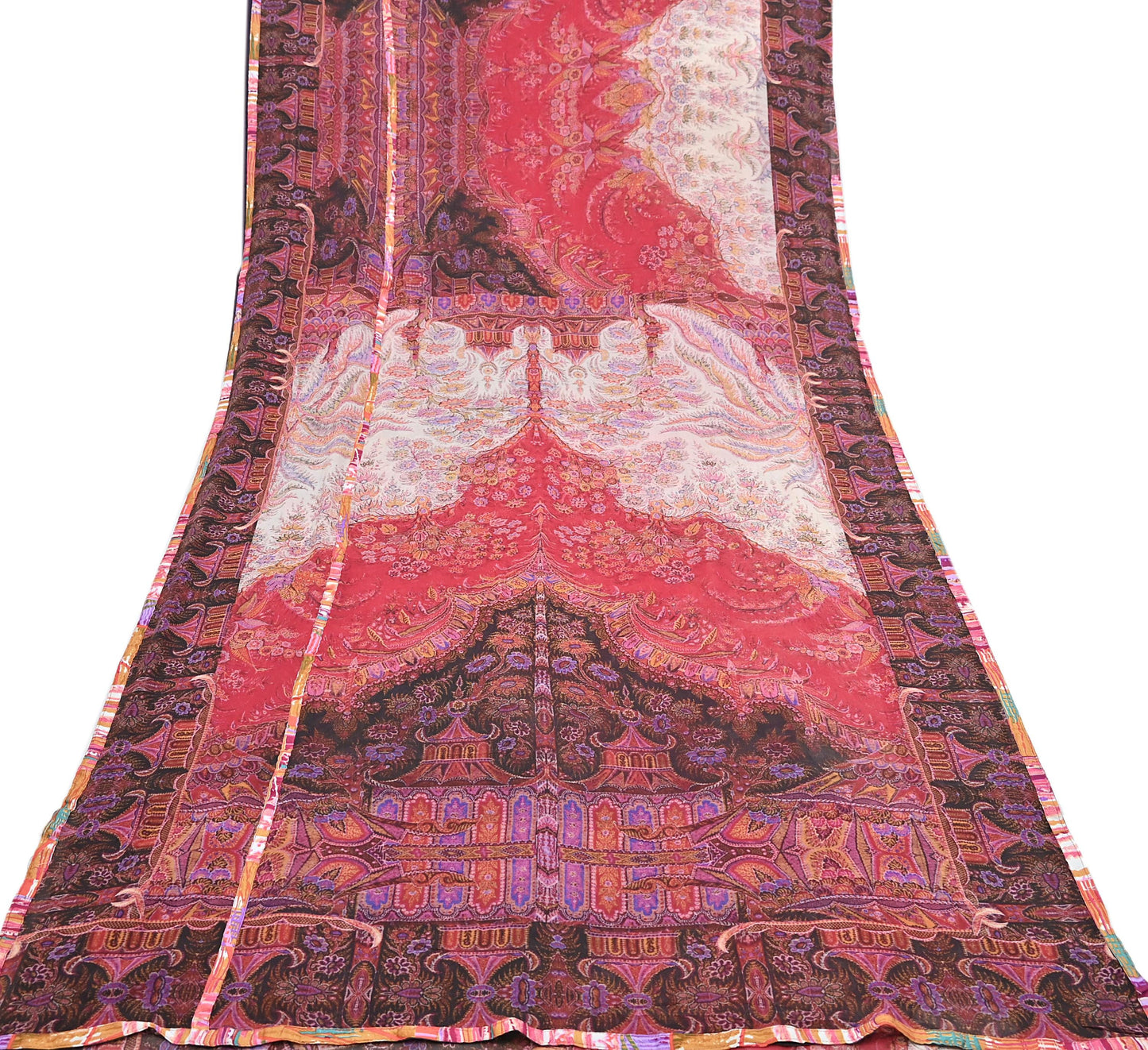 Women Vintage Sari Red Pure Georgette Silk Digital Printed Saree Craft Fabric Sewing 5Yd Dress Making Floral Crafting Quilting