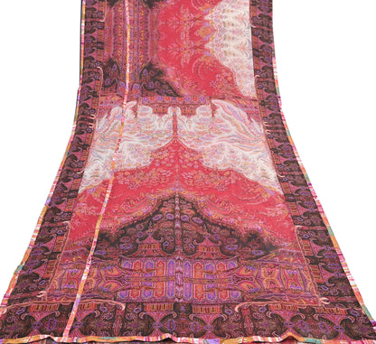 Women Vintage Sari Red Pure Georgette Silk Digital Printed Saree Craft Fabric Sewing 5Yd Dress Making Floral Crafting Quilting