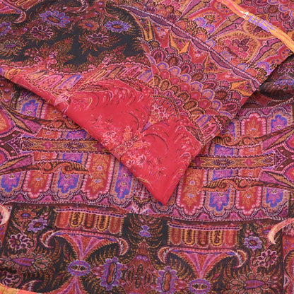 Women Vintage Sari Red Pure Georgette Silk Digital Printed Saree Craft Fabric Sewing 5Yd Dress Making Floral Crafting Quilting