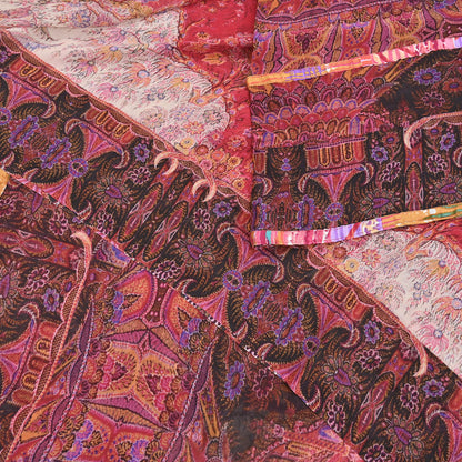 Women Vintage Sari Red Pure Georgette Silk Digital Printed Saree Craft Fabric Sewing 5Yd Dress Making Floral Crafting Quilting