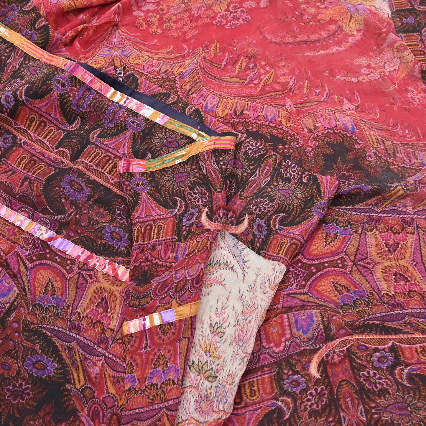 Women Vintage Sari Red Pure Georgette Silk Digital Printed Saree Craft Fabric Sewing 5Yd Dress Making Floral Crafting Quilting