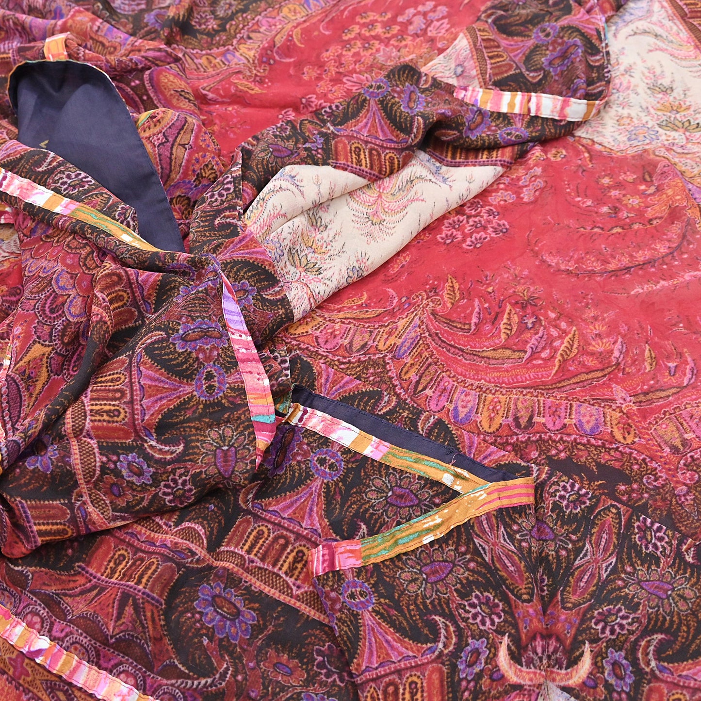 Women Vintage Sari Red Pure Georgette Silk Digital Printed Saree Craft Fabric Sewing 5Yd Dress Making Floral Crafting Quilting