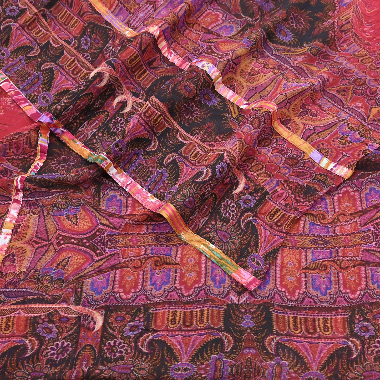 Women Vintage Sari Red Pure Georgette Silk Digital Printed Saree Craft Fabric Sewing 5Yd Dress Making Floral Crafting Quilting