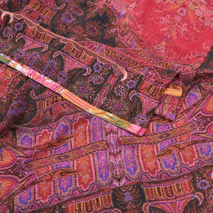 Women Vintage Sari Red Pure Georgette Silk Digital Printed Saree Craft Fabric Sewing 5Yd Dress Making Floral Crafting Quilting