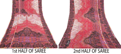 Women Vintage Sari Red Pure Georgette Silk Digital Printed Saree Craft Fabric Sewing 5Yd Dress Making Floral Crafting Quilting