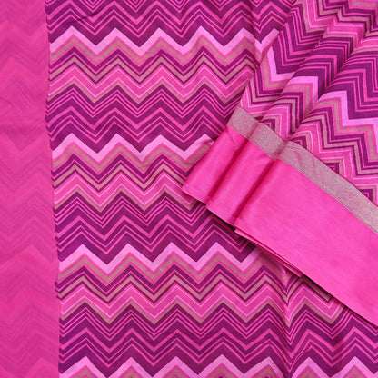 Indian Vintage Sari Pink Pure Georgette Silk Printed Saree Craft Fabric Sewing 5Yd Soft Light Dress Making Crafting Quilting Upcycle Zigzag