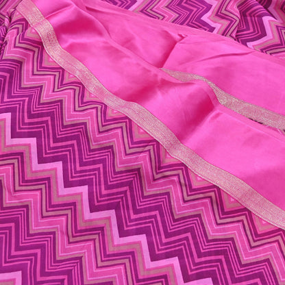 Indian Vintage Sari Pink Pure Georgette Silk Printed Saree Craft Fabric Sewing 5Yd Soft Light Dress Making Crafting Quilting Upcycle Zigzag