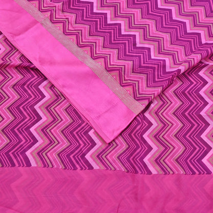 Indian Vintage Sari Pink Pure Georgette Silk Printed Saree Craft Fabric Sewing 5Yd Soft Light Dress Making Crafting Quilting Upcycle Zigzag