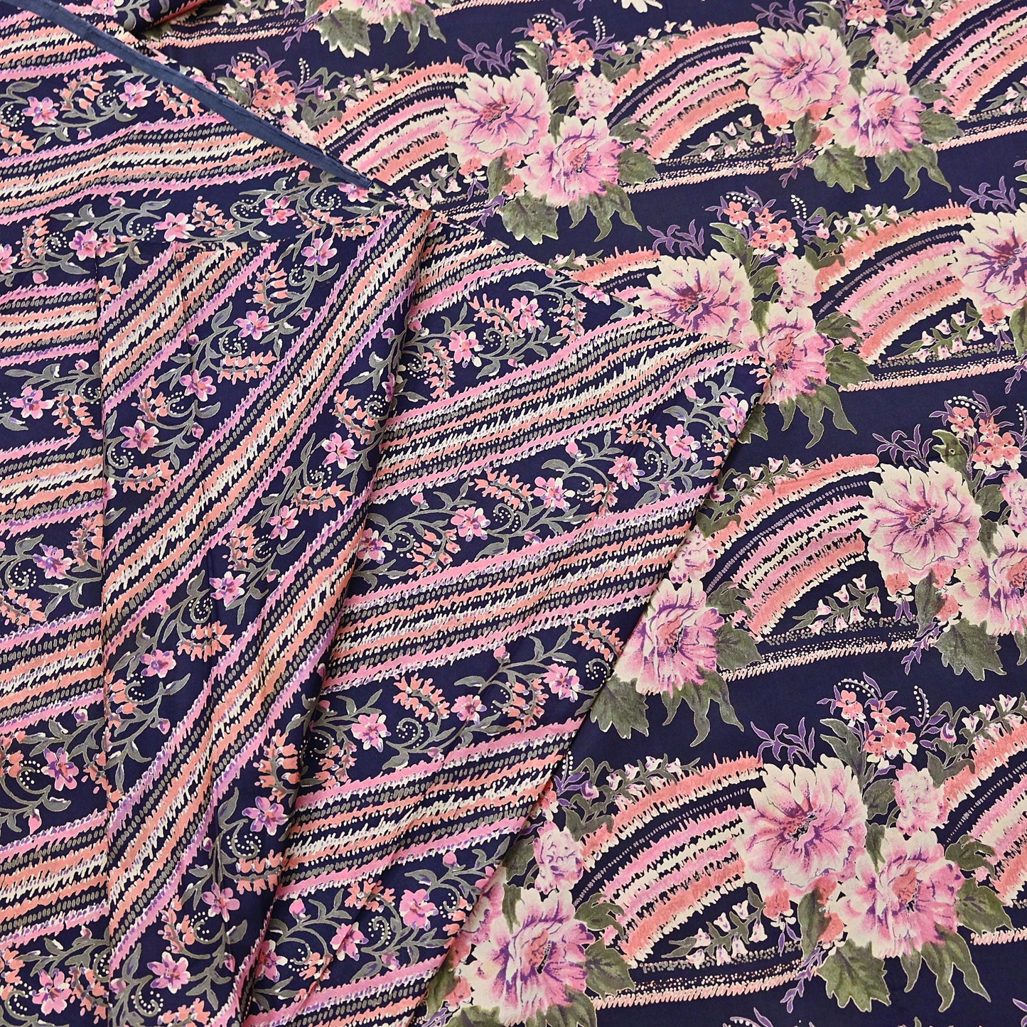 Indian Vintage Sari Blue 100% Pure Silk Printed Saree Craft Fabric 6yd Sewing Dress Making Soft Wrap Quilting Crafting Upcycle