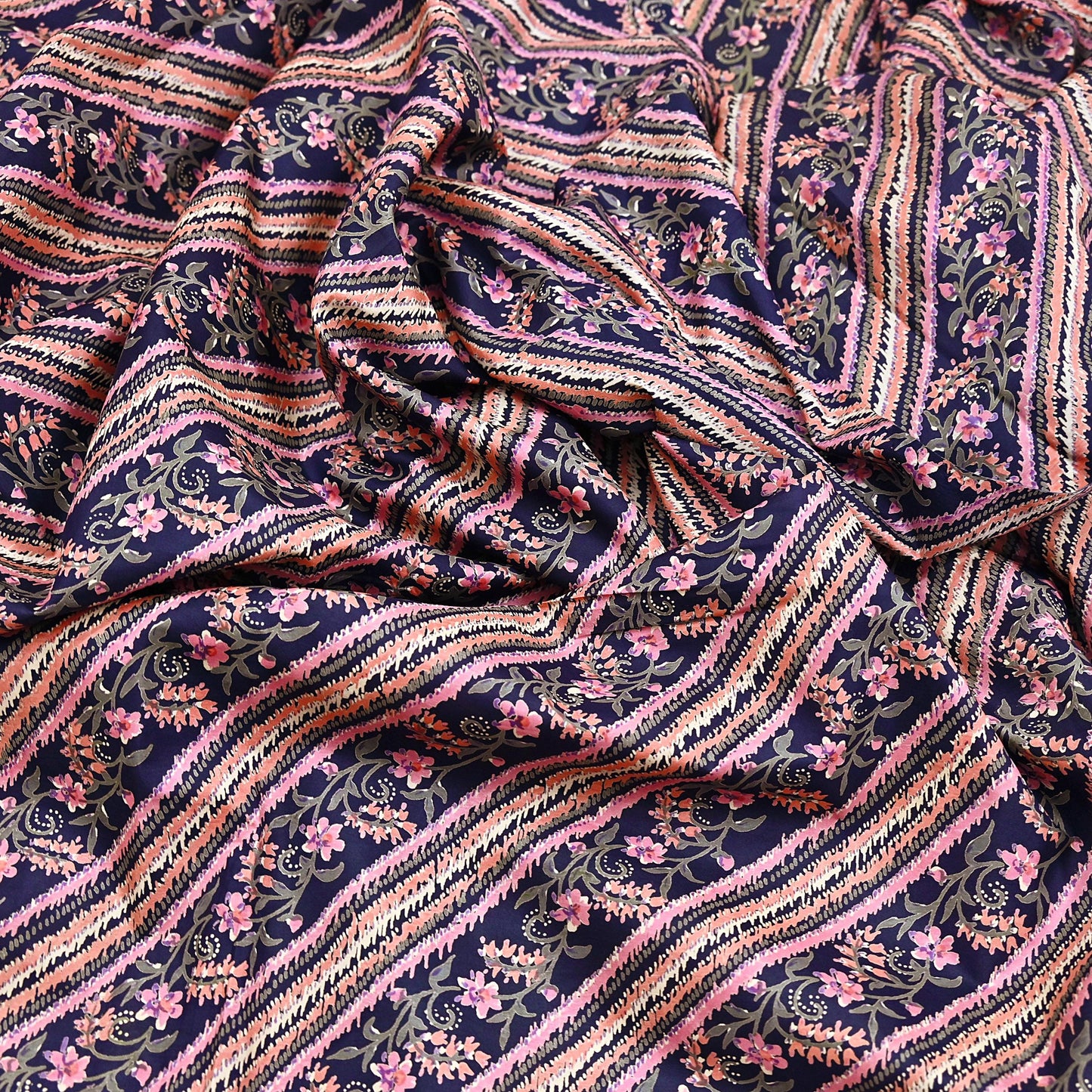 Indian Vintage Sari Blue 100% Pure Silk Printed Saree Craft Fabric 6yd Sewing Dress Making Soft Wrap Quilting Crafting Upcycle