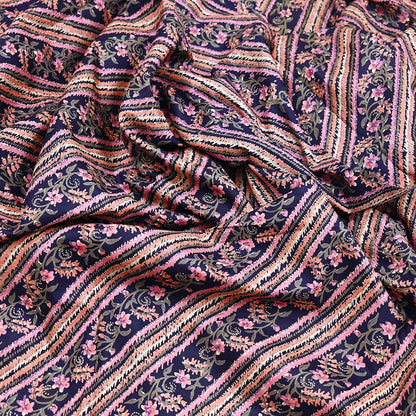 Indian Vintage Sari Blue 100% Pure Silk Printed Saree Craft Fabric 6yd Sewing Dress Making Soft Wrap Quilting Crafting Upcycle