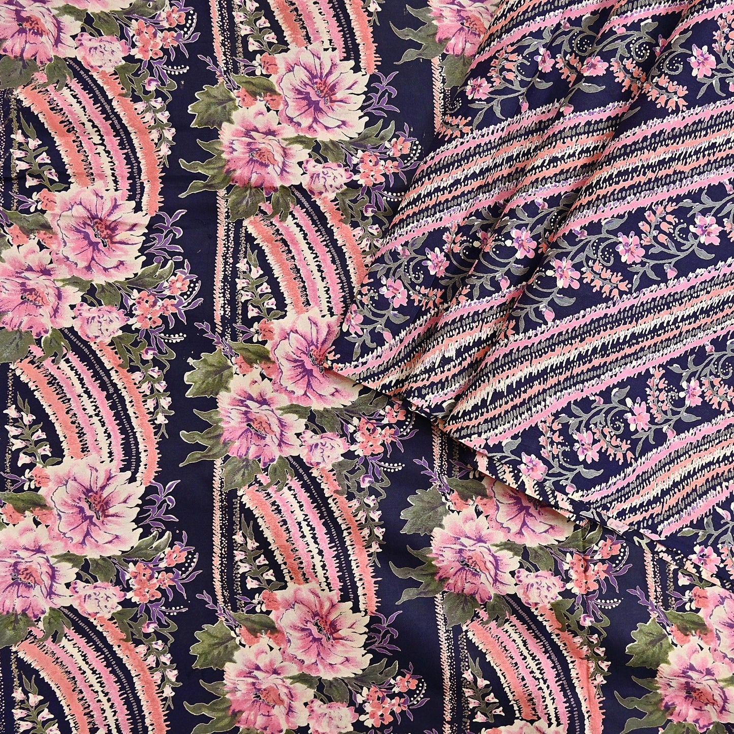 Indian Vintage Sari Blue 100% Pure Silk Printed Saree Craft Fabric 6yd Sewing Dress Making Soft Wrap Quilting Crafting Upcycle