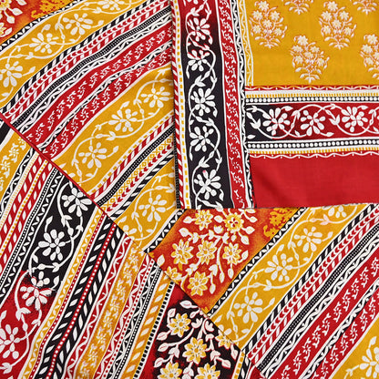 Indian Vintage Sari Yellow 100% Pure Silk Printed Sarees 5yd Sewing Craft Fabric Dress Making Soft Woven Border Upcycle Quilting