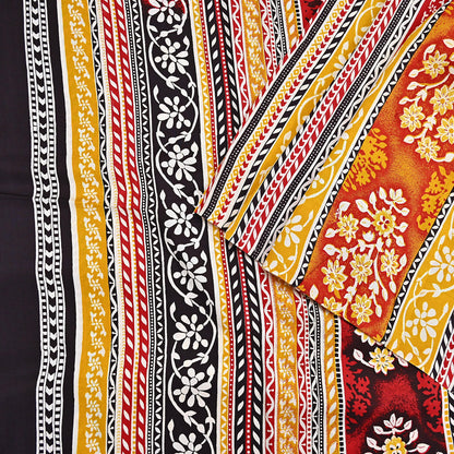 Indian Vintage Sari Yellow 100% Pure Silk Printed Sarees 5yd Sewing Craft Fabric Dress Making Soft Woven Border Upcycle Quilting