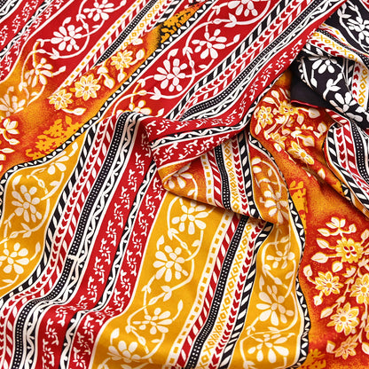 Indian Vintage Sari Yellow 100% Pure Silk Printed Sarees 5yd Sewing Craft Fabric Dress Making Soft Woven Border Upcycle Quilting