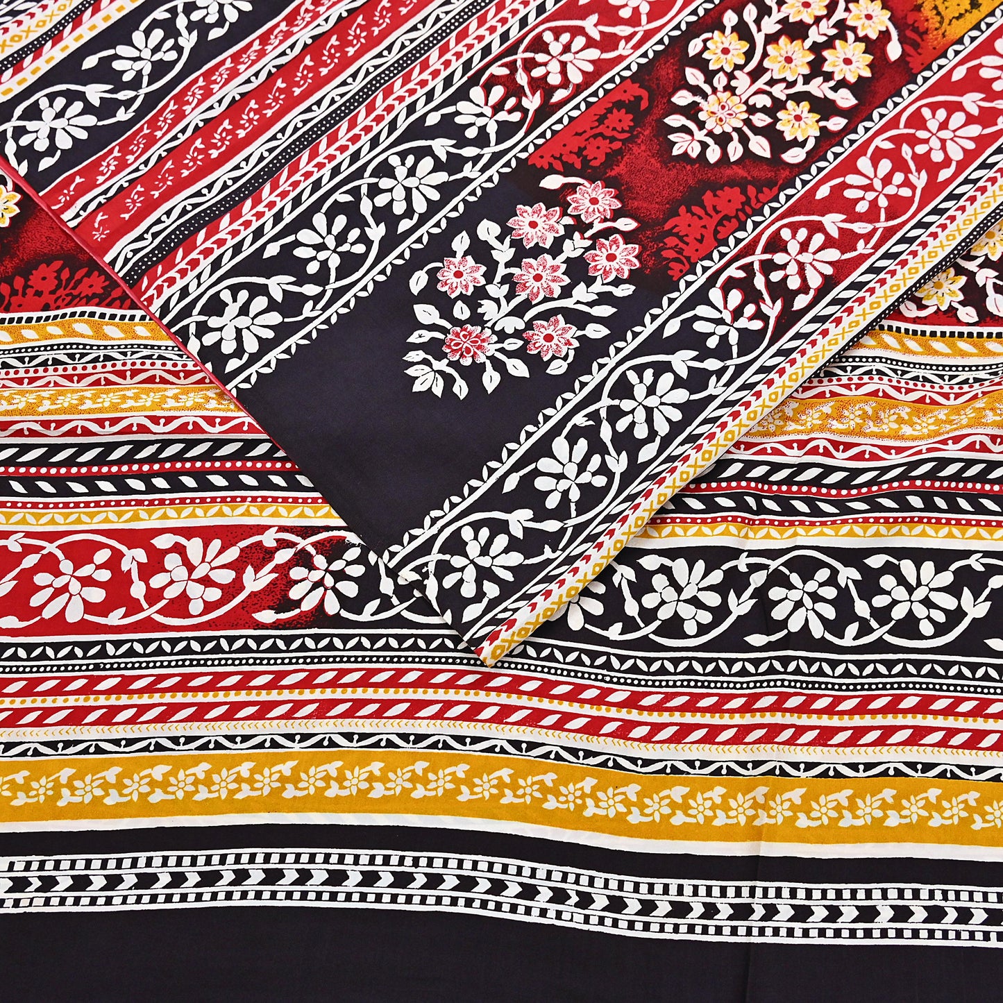 Indian Vintage Sari Yellow 100% Pure Silk Printed Sarees 5yd Sewing Craft Fabric Dress Making Soft Woven Border Upcycle Quilting