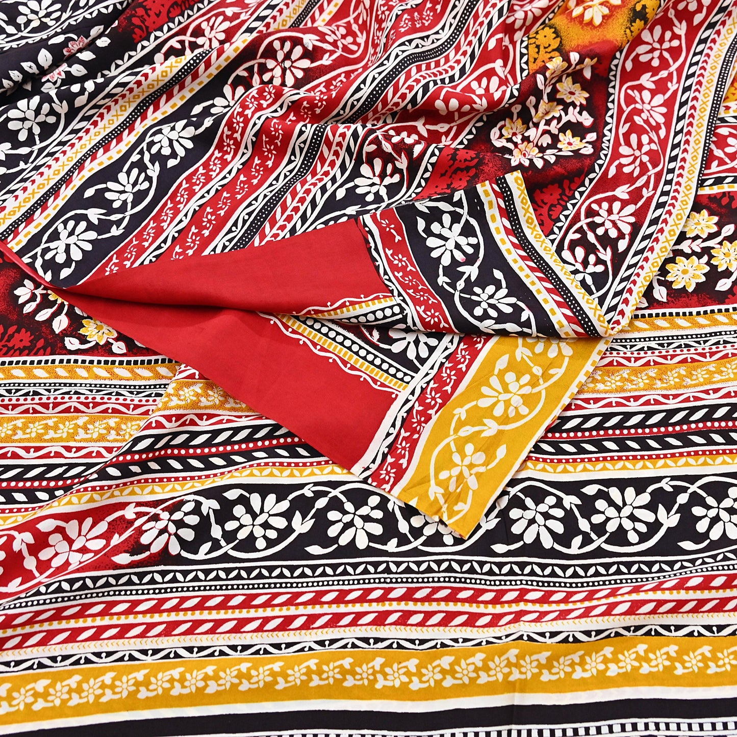 Indian Vintage Sari Yellow 100% Pure Silk Printed Sarees 5yd Sewing Craft Fabric Dress Making Soft Woven Border Upcycle Quilting