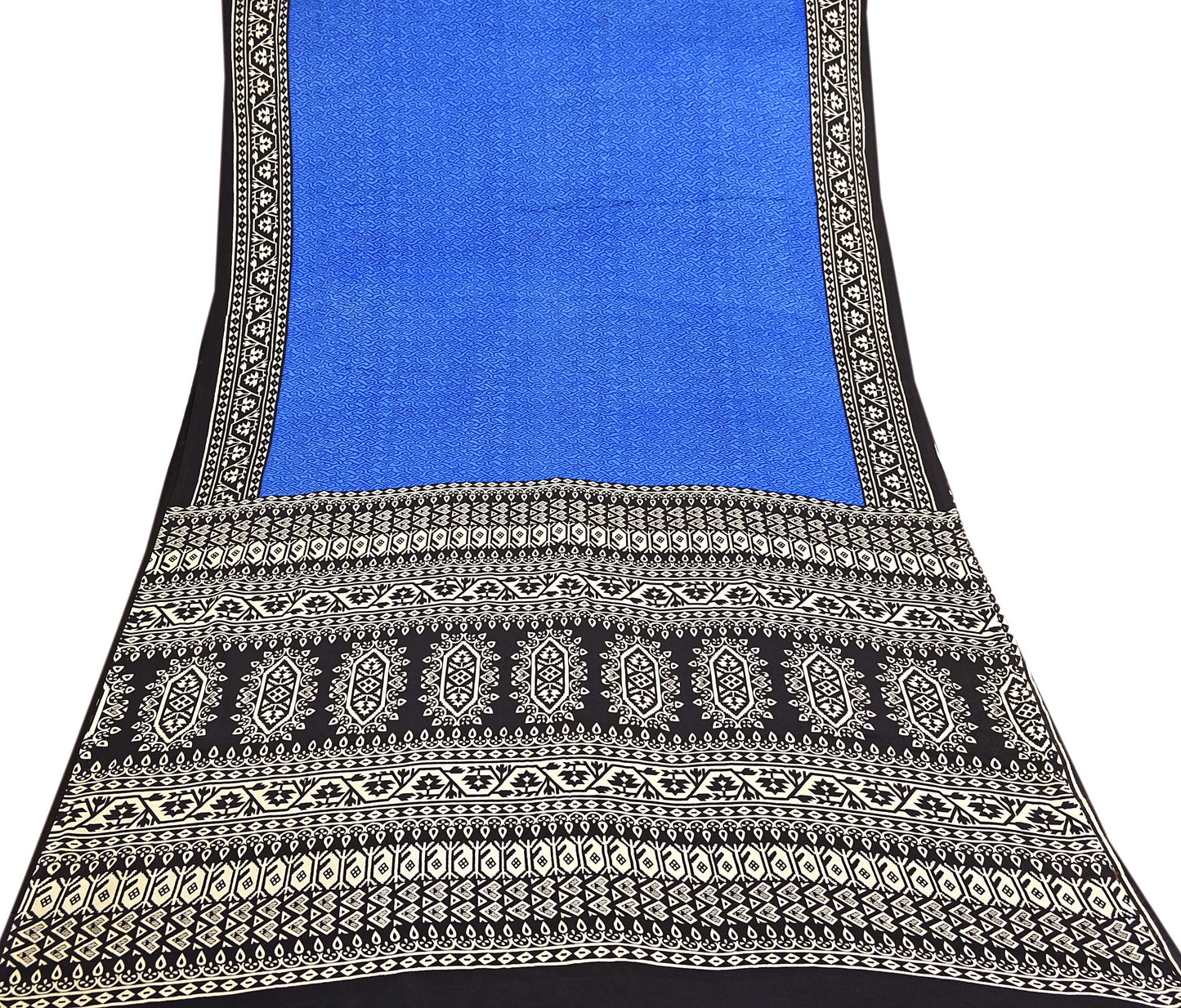 Indian Vintage Black & Blue Sarees Pure Silk Printed Sari 6yd Sewing Craft Fabric DressMaking Floral Soft Crafting Quilting