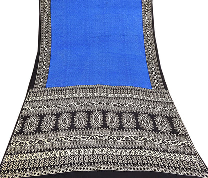 Indian Vintage Black & Blue Sarees Pure Silk Printed Sari 6yd Sewing Craft Fabric DressMaking Floral Soft Crafting Quilting