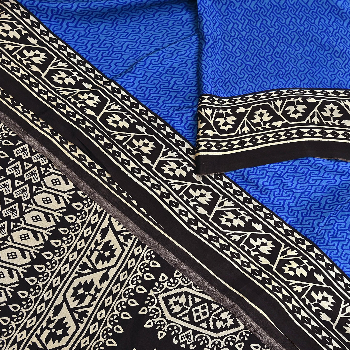 Indian Vintage Black & Blue Sarees Pure Silk Printed Sari 6yd Sewing Craft Fabric DressMaking Floral Soft Crafting Quilting