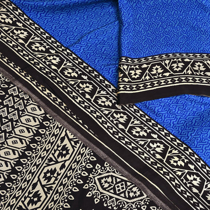 Indian Vintage Black & Blue Sarees Pure Silk Printed Sari 6yd Sewing Craft Fabric DressMaking Floral Soft Crafting Quilting