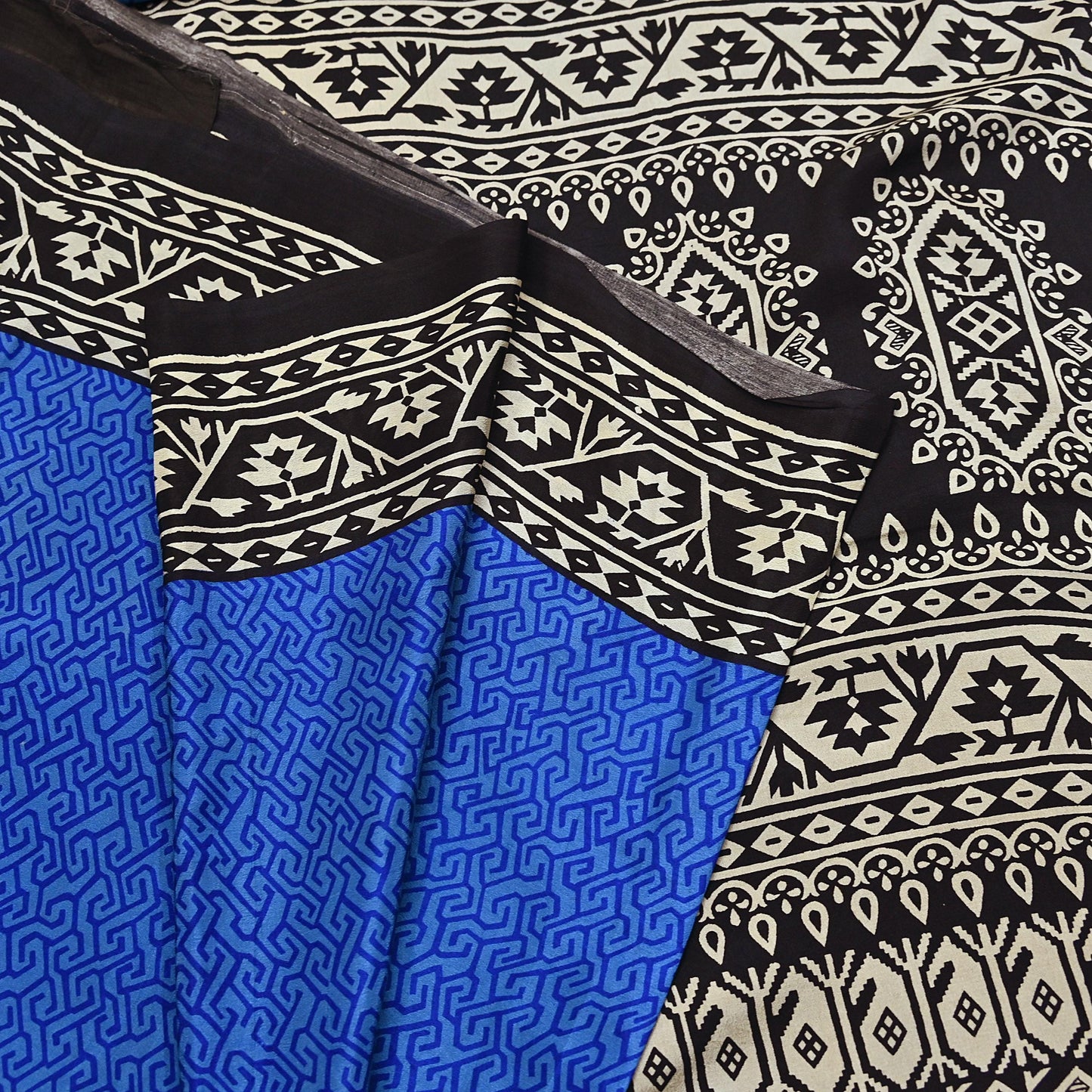 Indian Vintage Black & Blue Sarees Pure Silk Printed Sari 6yd Sewing Craft Fabric DressMaking Floral Soft Crafting Quilting