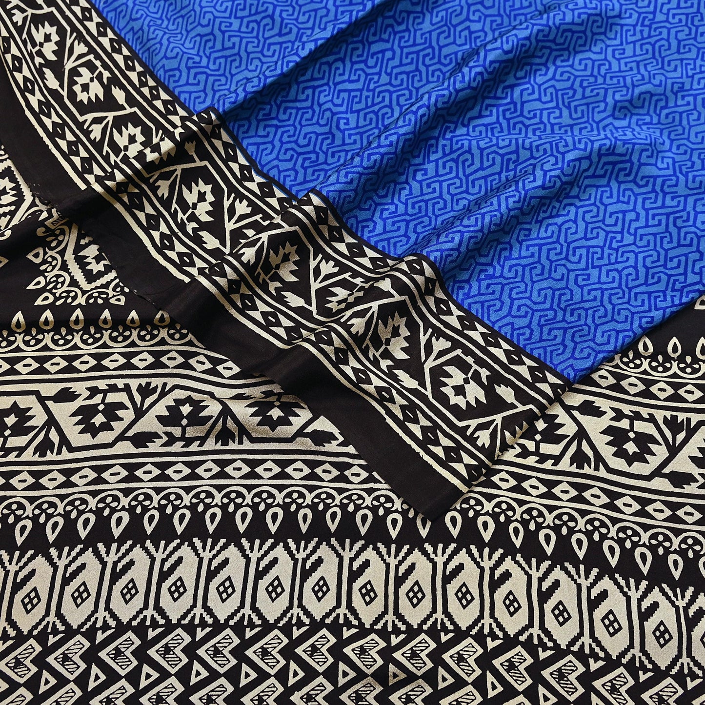Indian Vintage Black & Blue Sarees Pure Silk Printed Sari 6yd Sewing Craft Fabric DressMaking Floral Soft Crafting Quilting